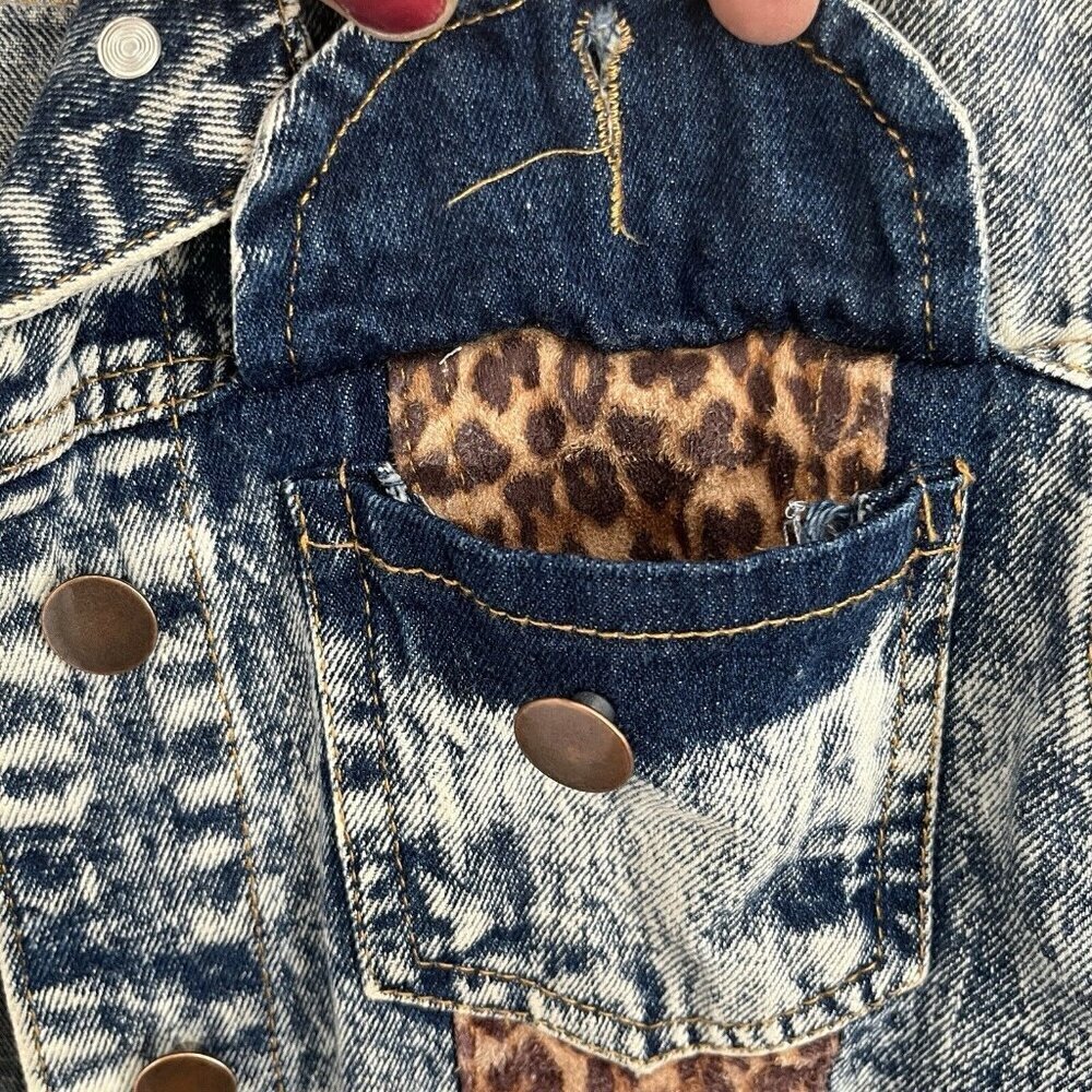 36 Point 5 Leopard Patchwork Trucker Jacket S Aci… - image 7